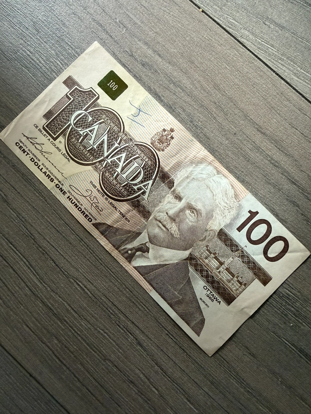 Canadian $100 Banknote - 1988