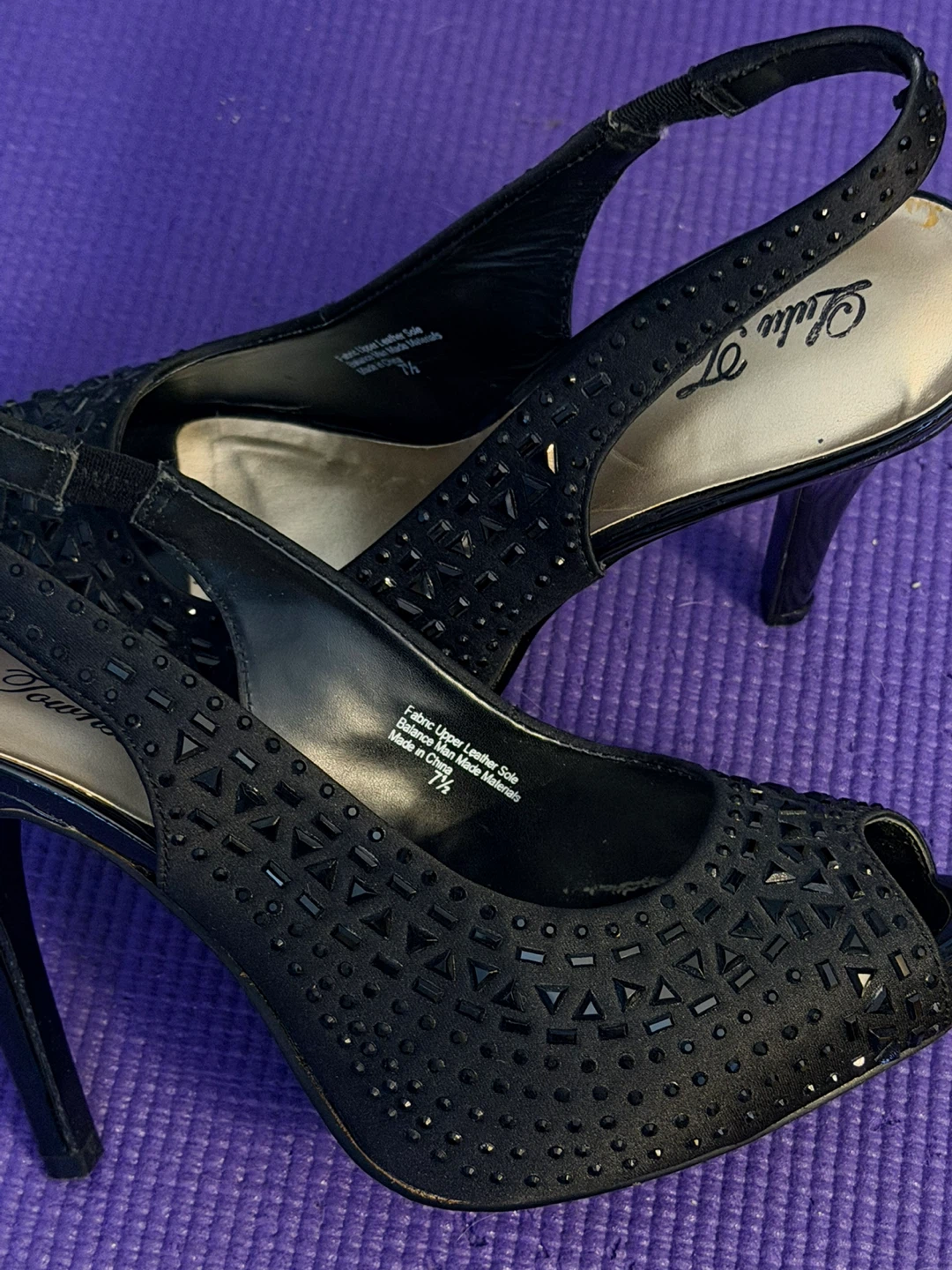 Black stilettos with bead design