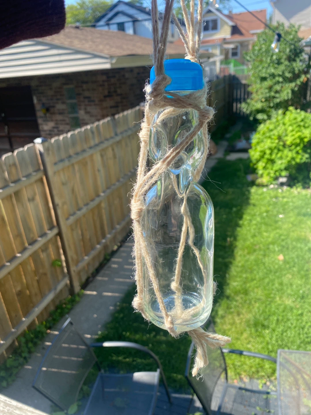 Hanging ramune bottle for plants or incense