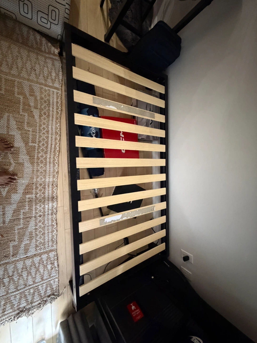 Black Metal Bed Frame with Wooden Slats