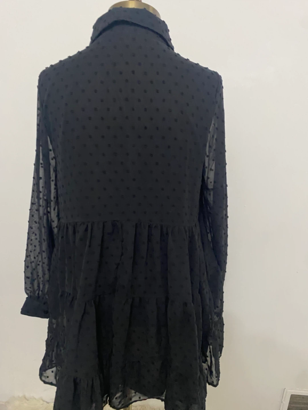 RHFYVE Black Swiss Dot Tiered Mini Dress Size S - photo 2