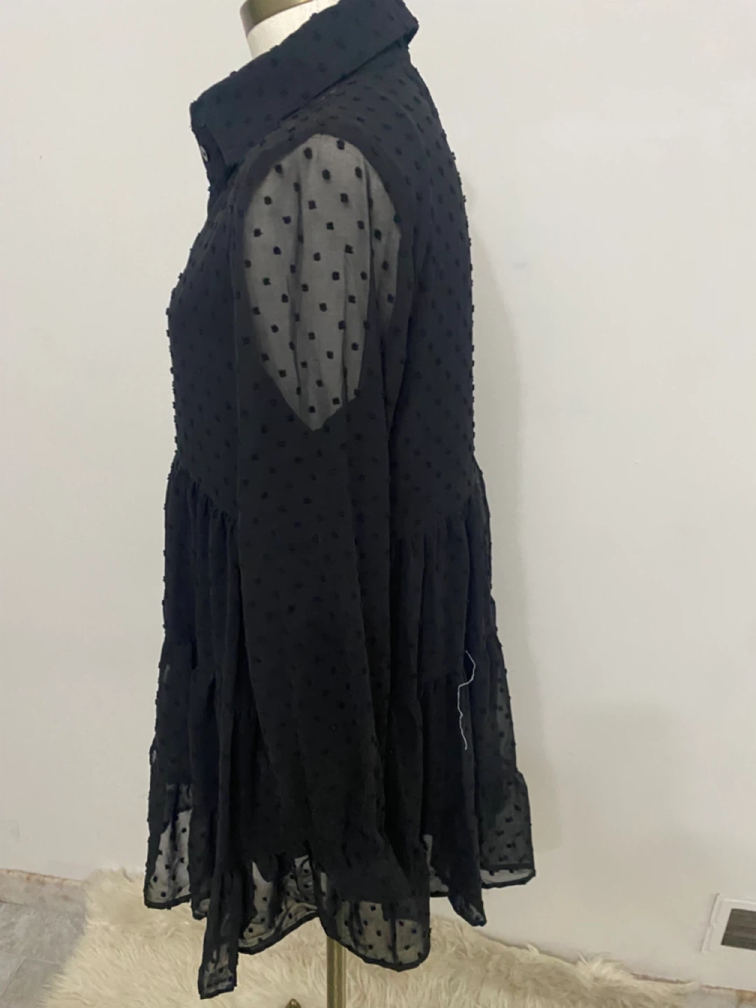 RHFYVE Black Swiss Dot Tiered Mini Dress Size S - photo 3