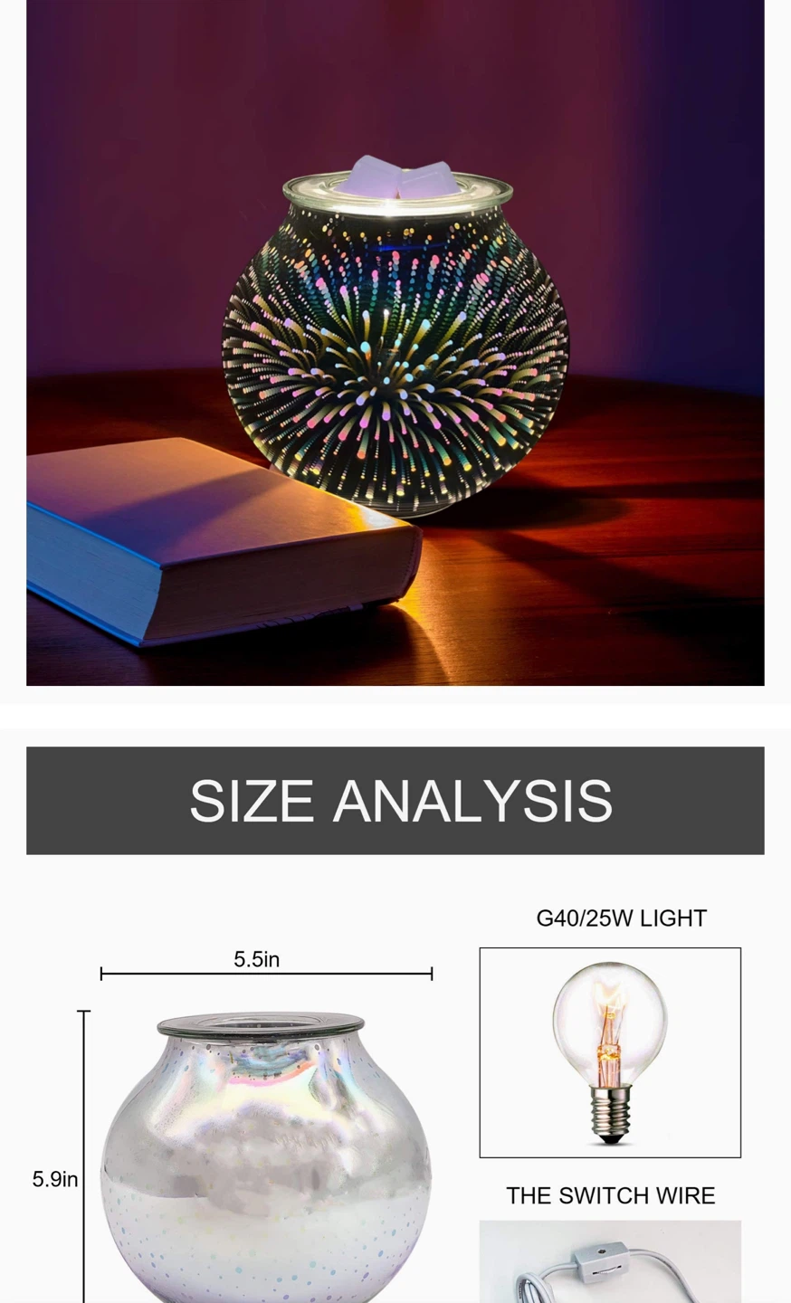 3D Glass Diffuser Lamp with G40/25W Light