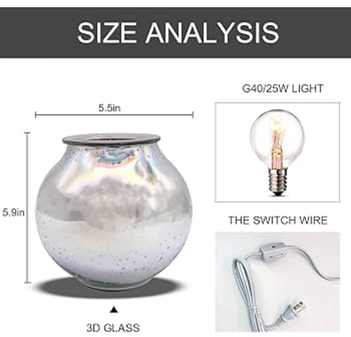 3D Glass Diffuser Lamp with G40/25W Light - photo 2