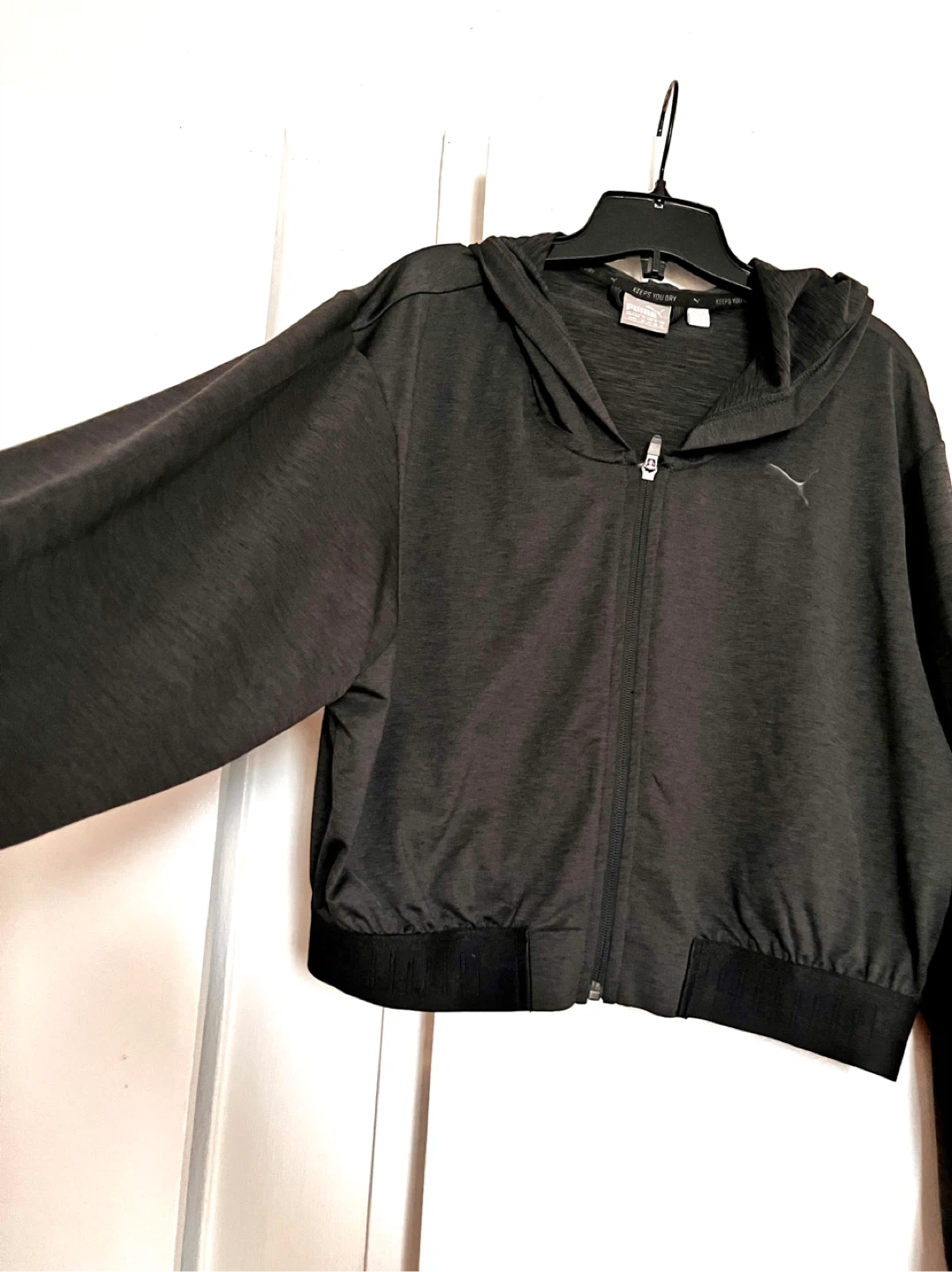 Puma Women's Ash Black cropped Full Zip Hoodie Jacket M/M - photo 3