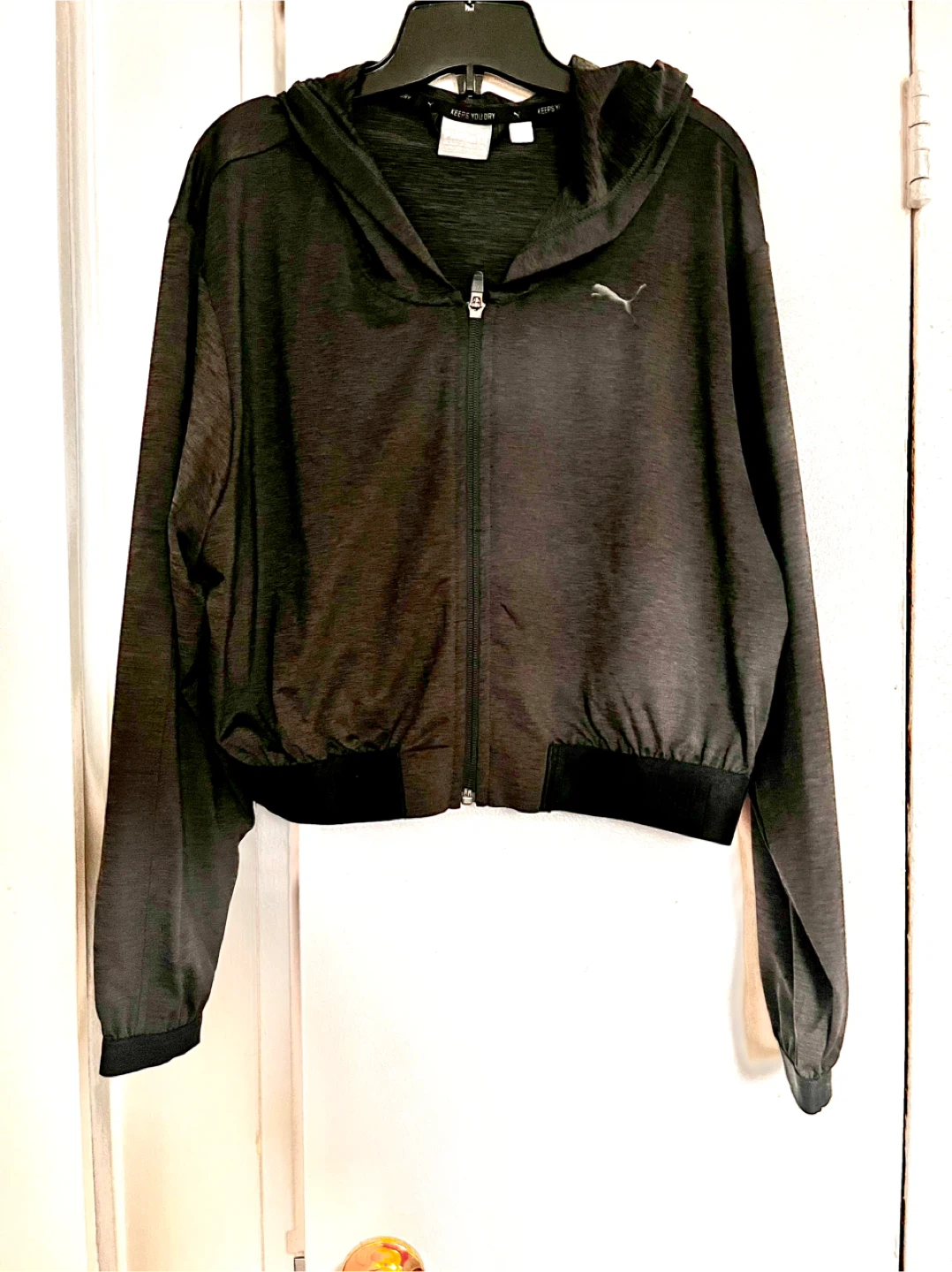 Puma Women's Ash Black cropped Full Zip Hoodie Jacket M/M