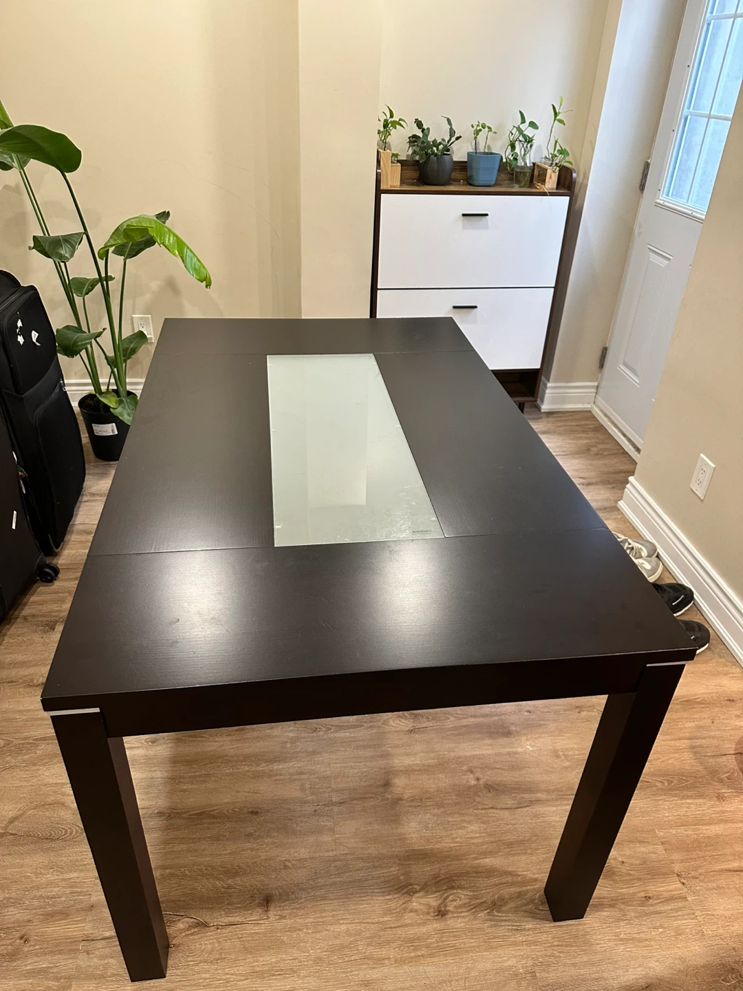 Dark Brown Dining Table with Glass Insert