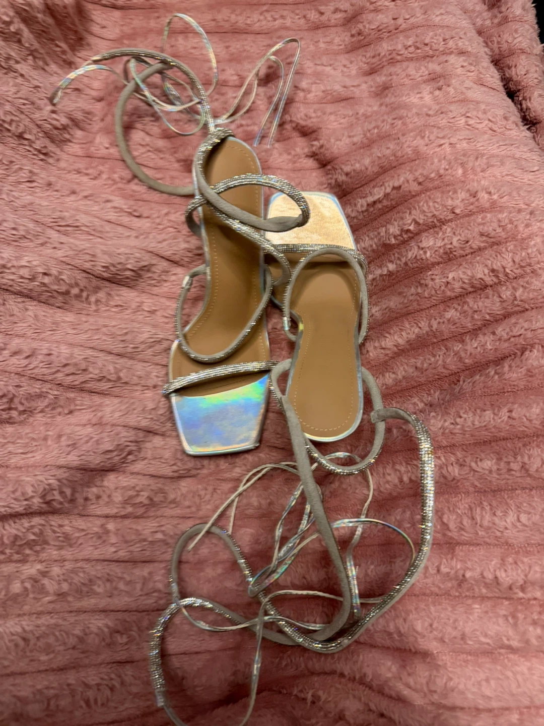 Women's Silver Rhinestone Strappy Stiletto Heels