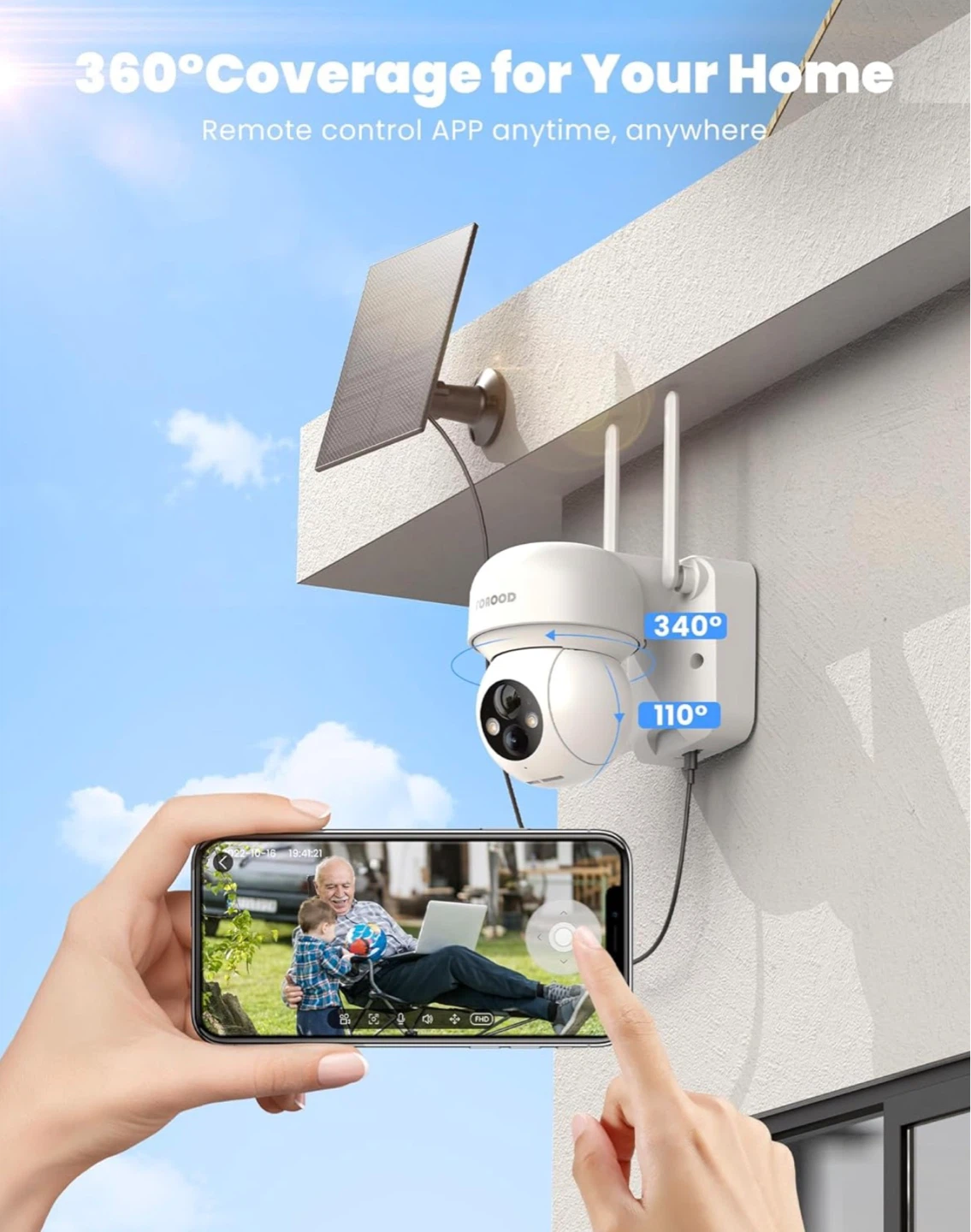 FOQOOD DQ201 PTZ Solar Powered Security Camera - White - photo 3
