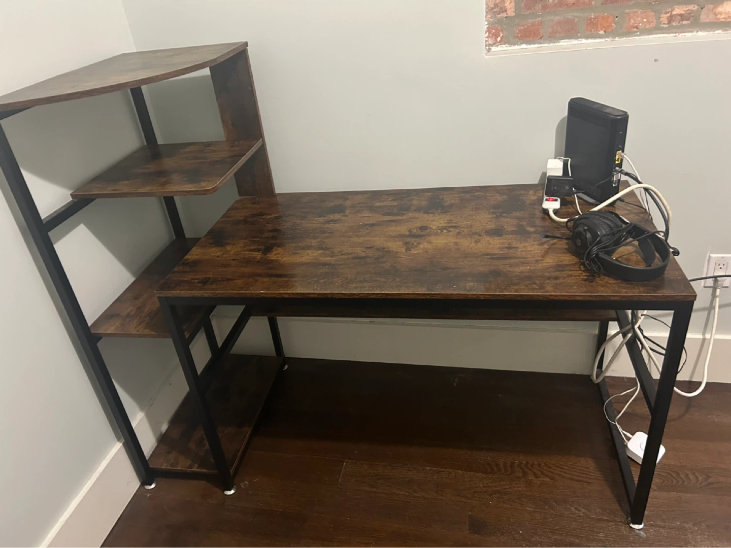 Rustic Brown Computer Desk with Shelving Unit - photo 2