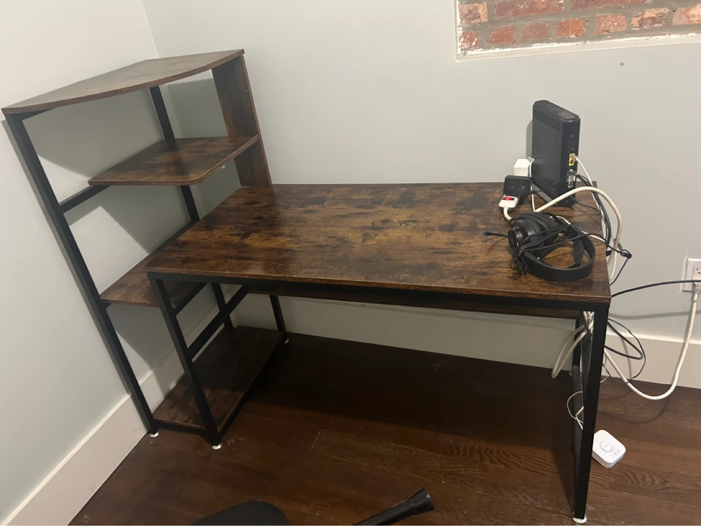 Rustic Brown Computer Desk with Shelving Unit