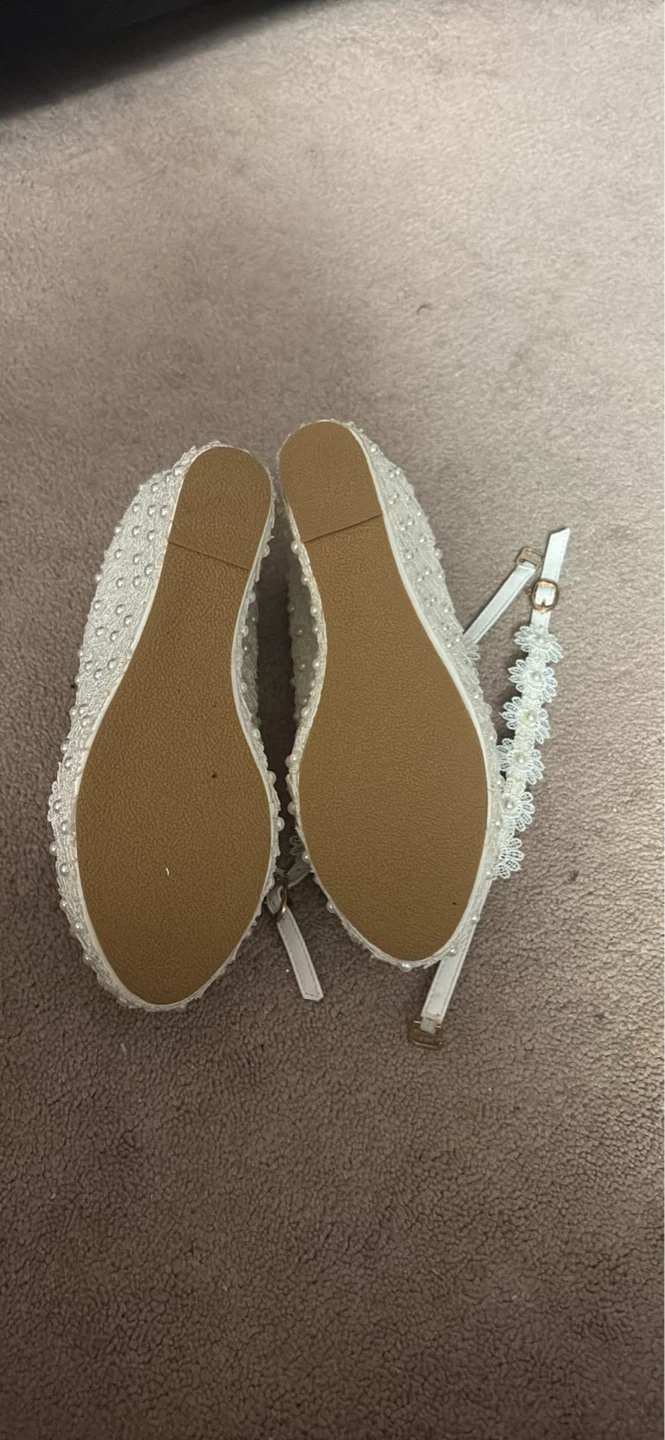 Crystal Queen White Lace Pearl Wedding Shoes Size 39 - photo 2