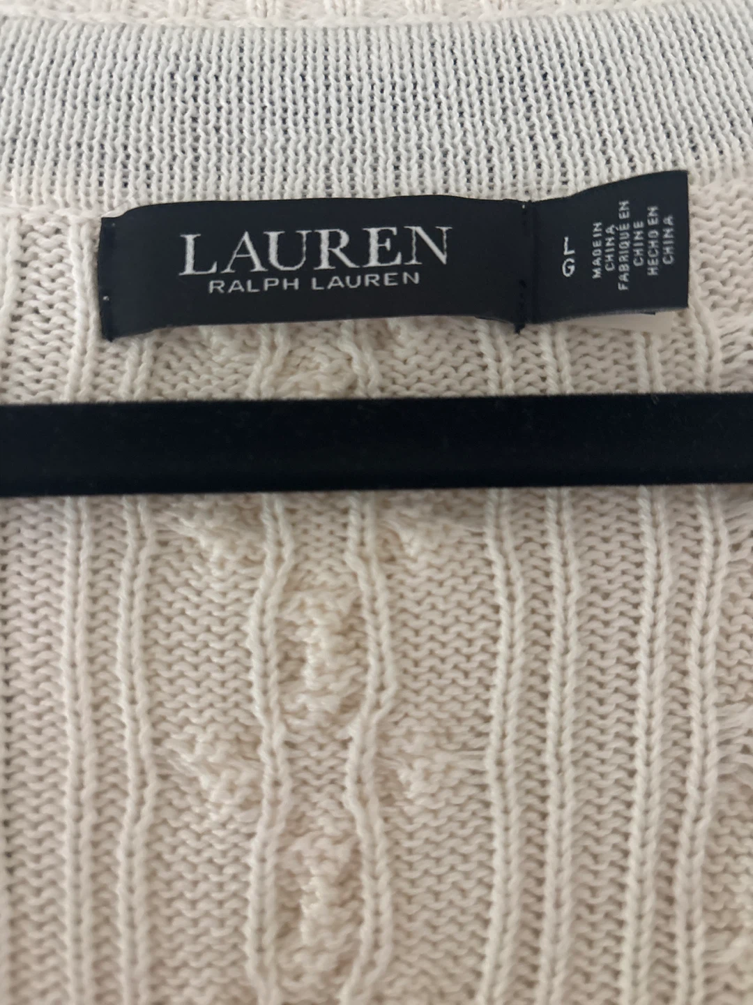 Lauren Ralph Lauren Cable Knit V-Neck Sweater - Cream, Size L - photo 2