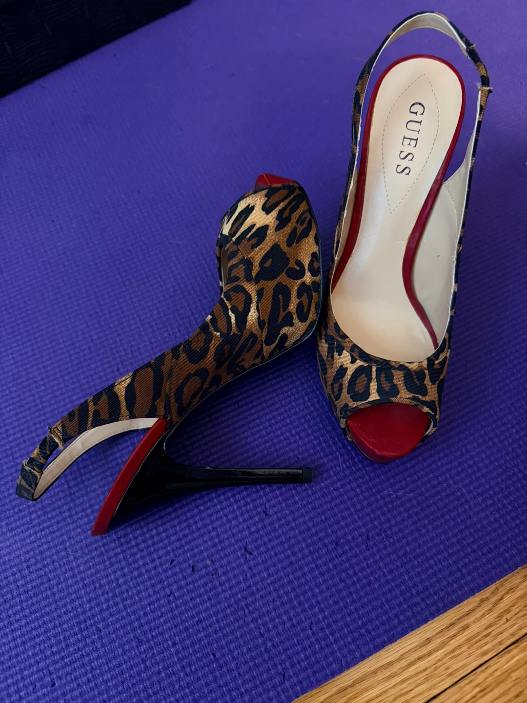 Guess Leopard Print Peep Toe Slingback Heels - photo 2