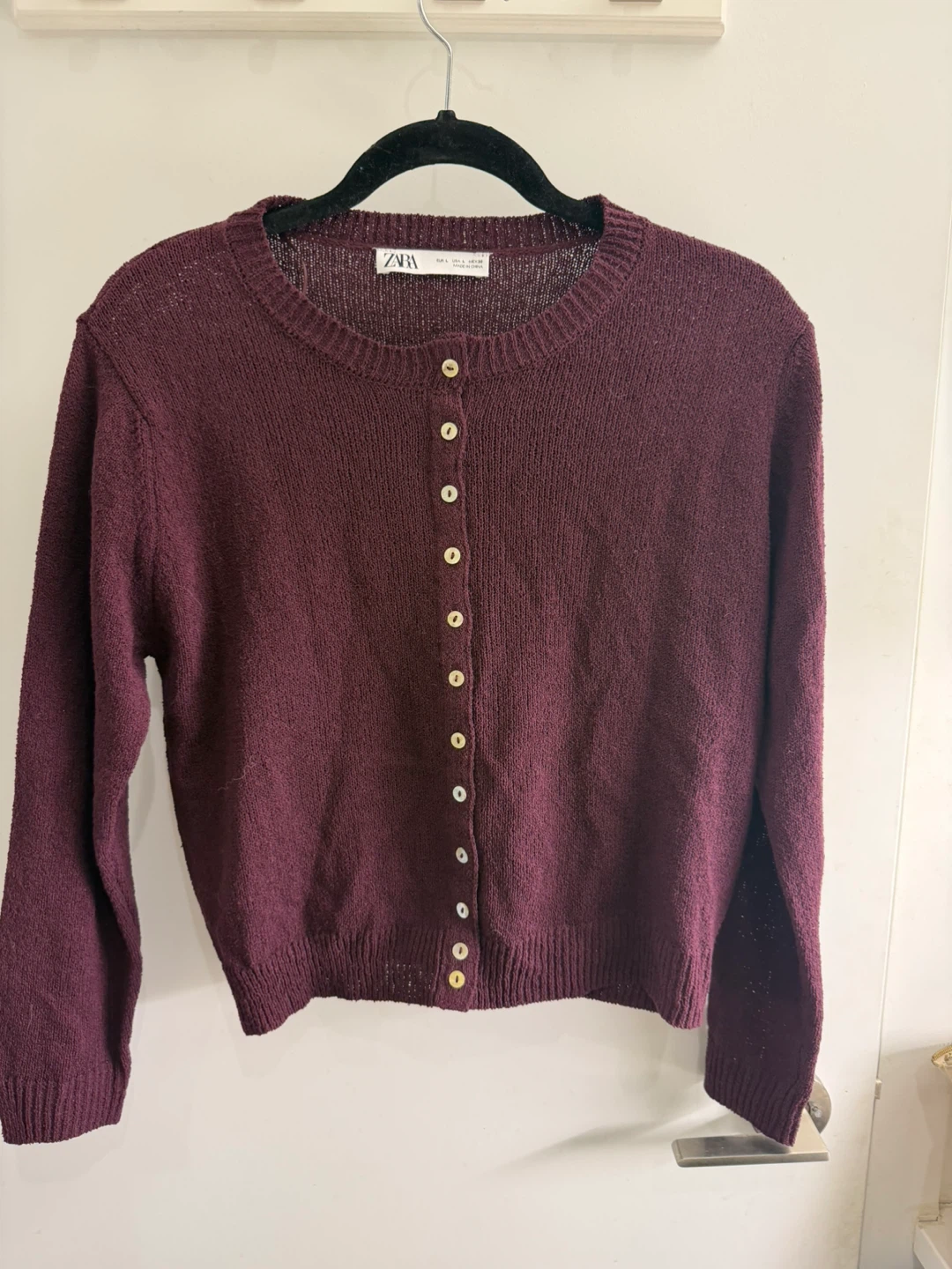 ZARA Burgundy Button-Up Cardigan Sweater - Size L