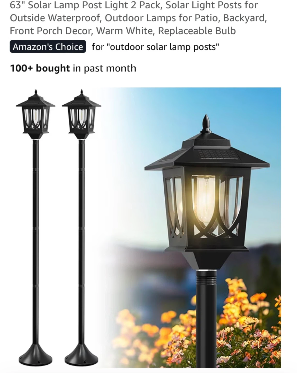 New 63" Solar Lamp Post Light 2 Pack
