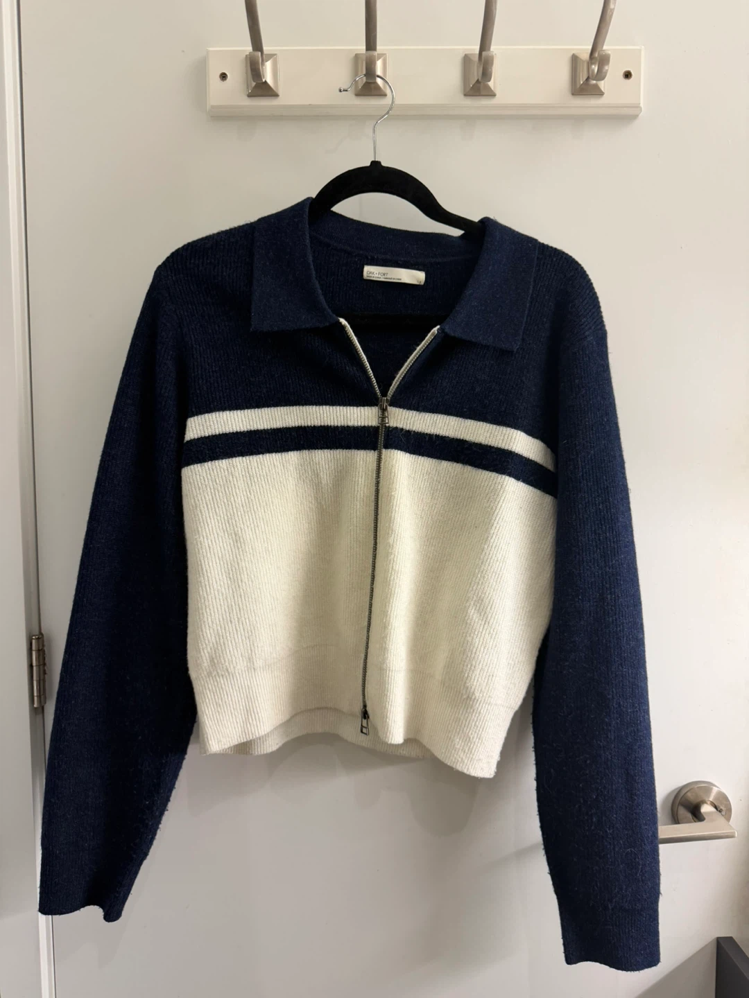 Oak + Fort Striped Zip Sweater - Size L