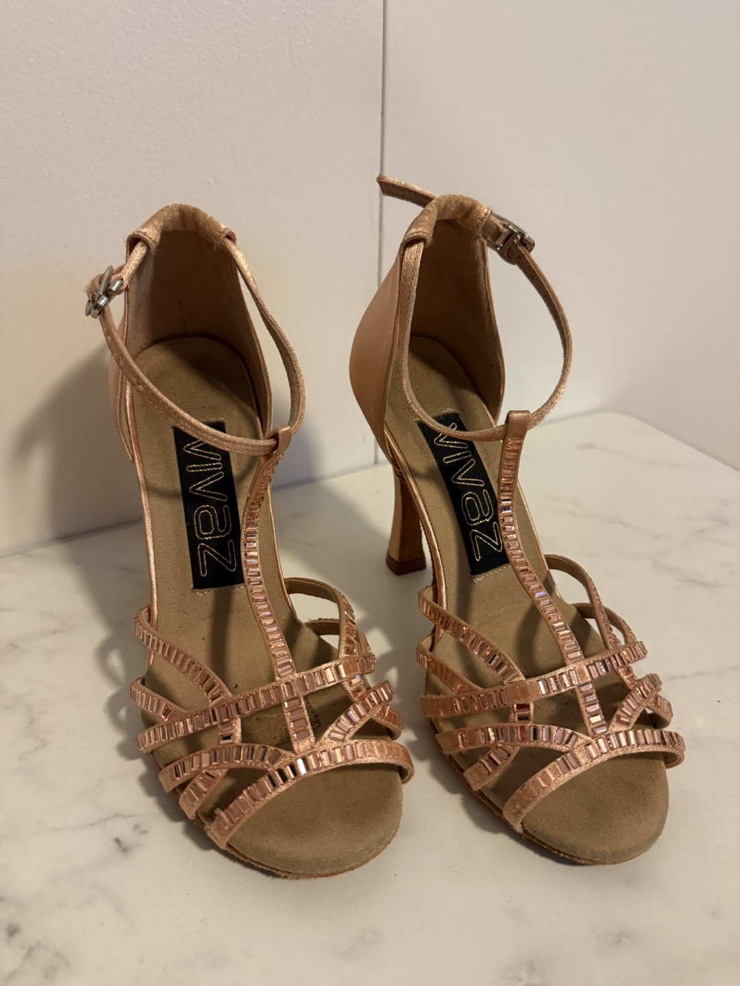 Vivaz Rose Gold Rhinestone Latin Dance Heels
