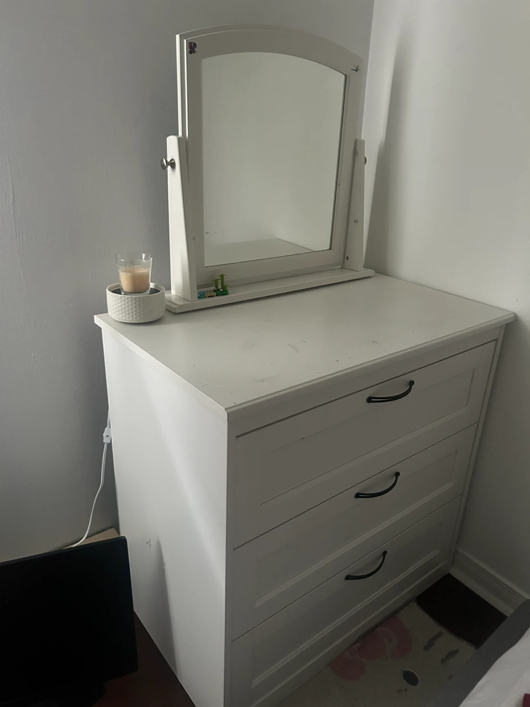 Ikea White 3-Drawer Dresser with Mirror / vanity