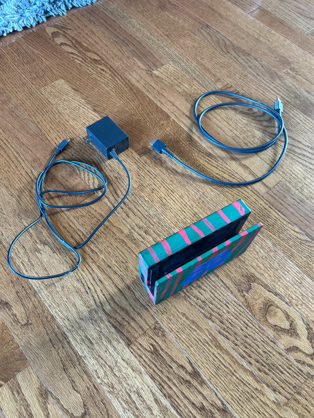 Painted Nintendo switch dock with power cord and hdmi cord