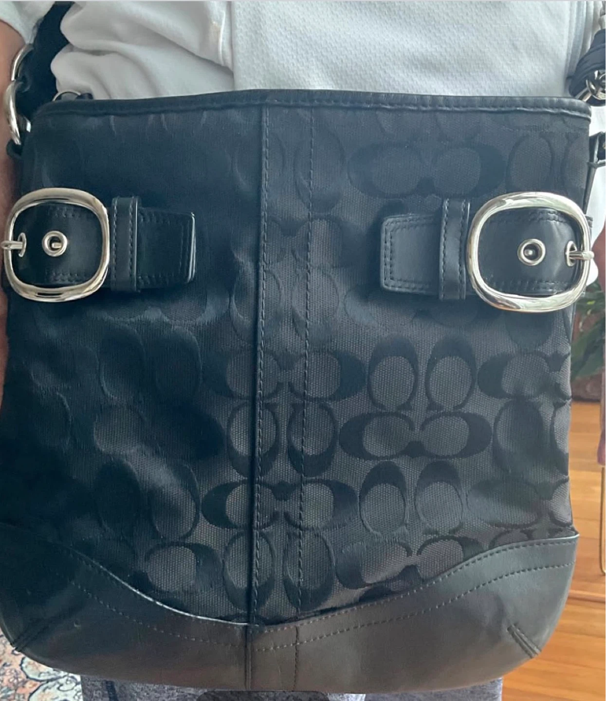 Black Coach Signature Monogram Shoulder Bag