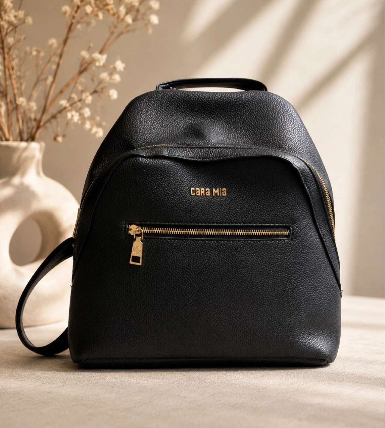 Black Faux Leather Backpack