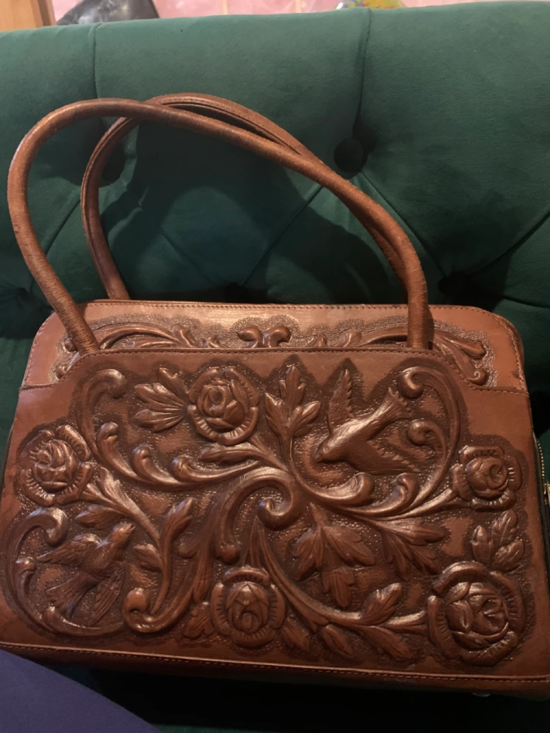 Brown Leather Embossed Handbag
