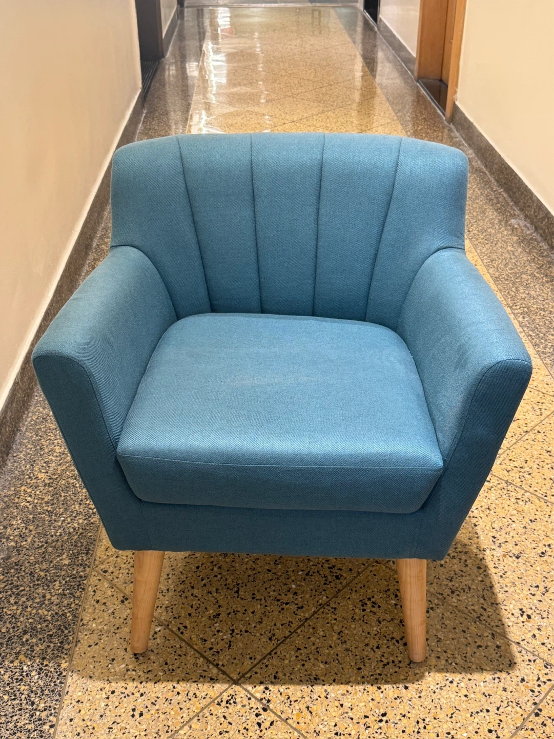 Blue Accent Chair with Wooden Legs