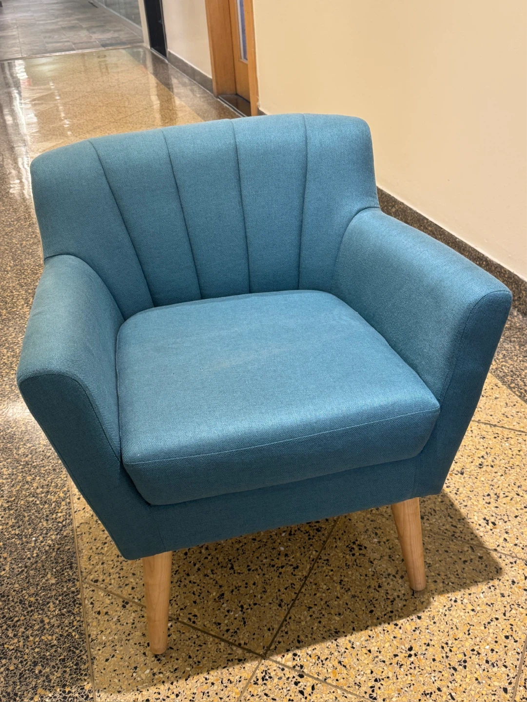 Blue Accent Chair with Wooden Legs - photo 3