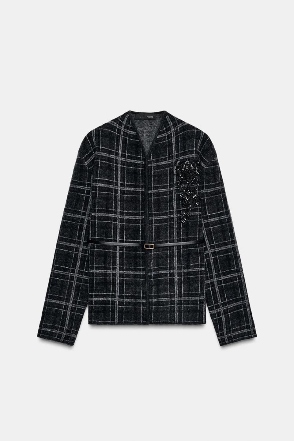Zara Plaid Jacket with Embellishment no belt size s - photo 2