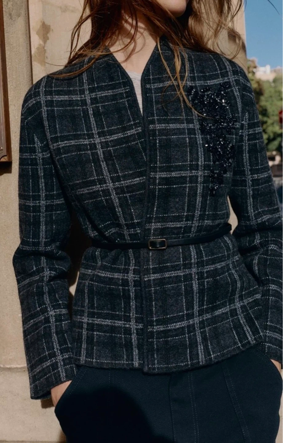 Zara Plaid Jacket with Embellishment no belt size s - photo 3