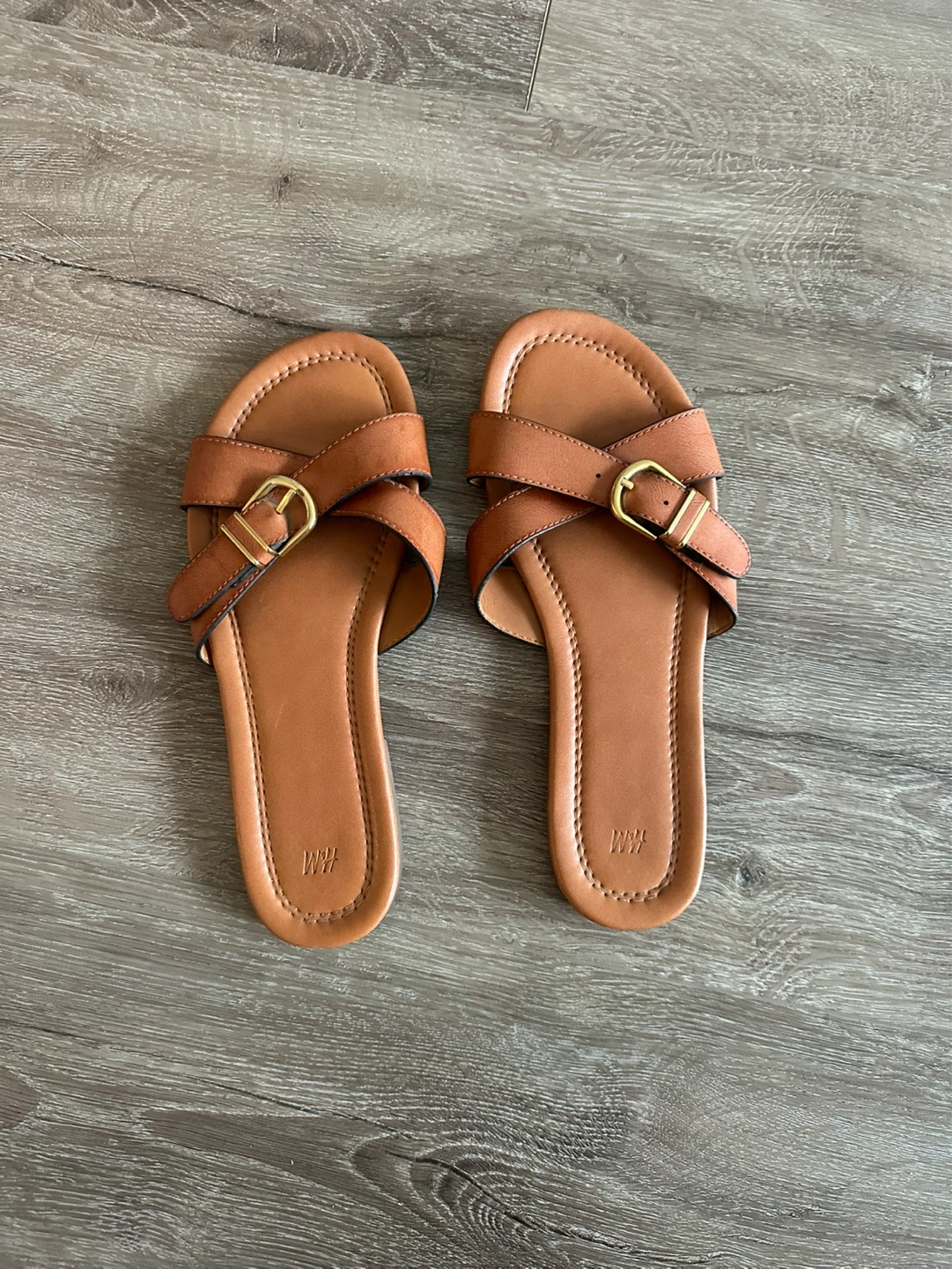 H&M Brown Faux Leather Slides with Buckle 7.5 US