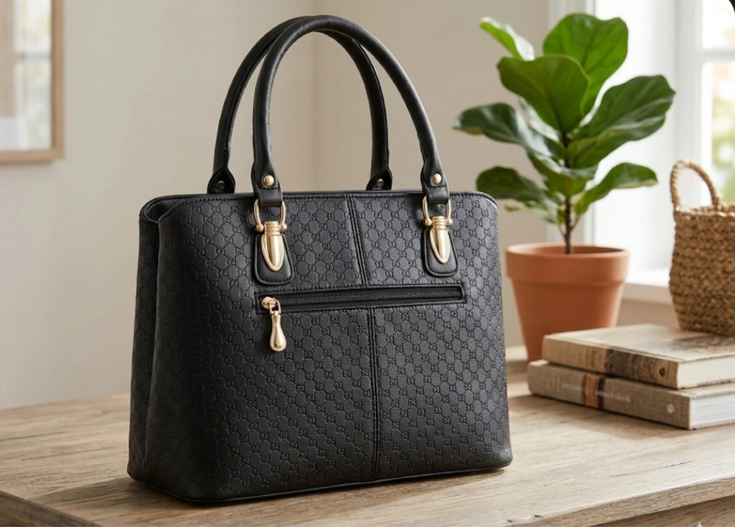 Black Faux Leather Satchel Handbag - photo 2