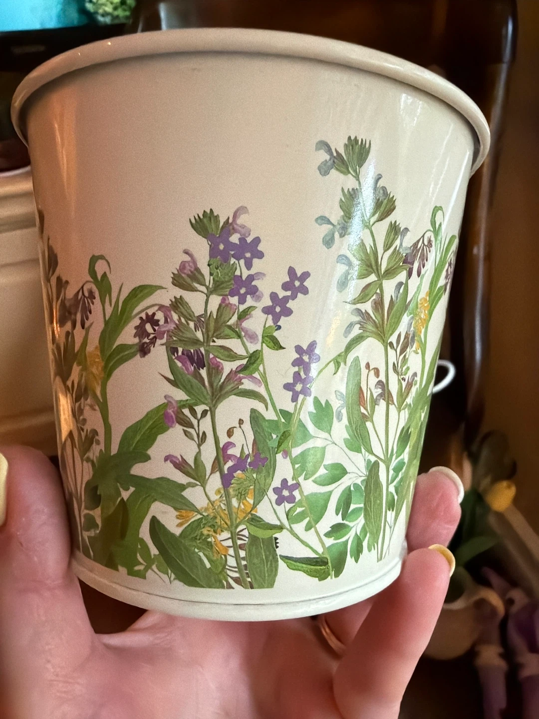 Set of 3 Floral Metal Planter Pots with Tray - photo 4