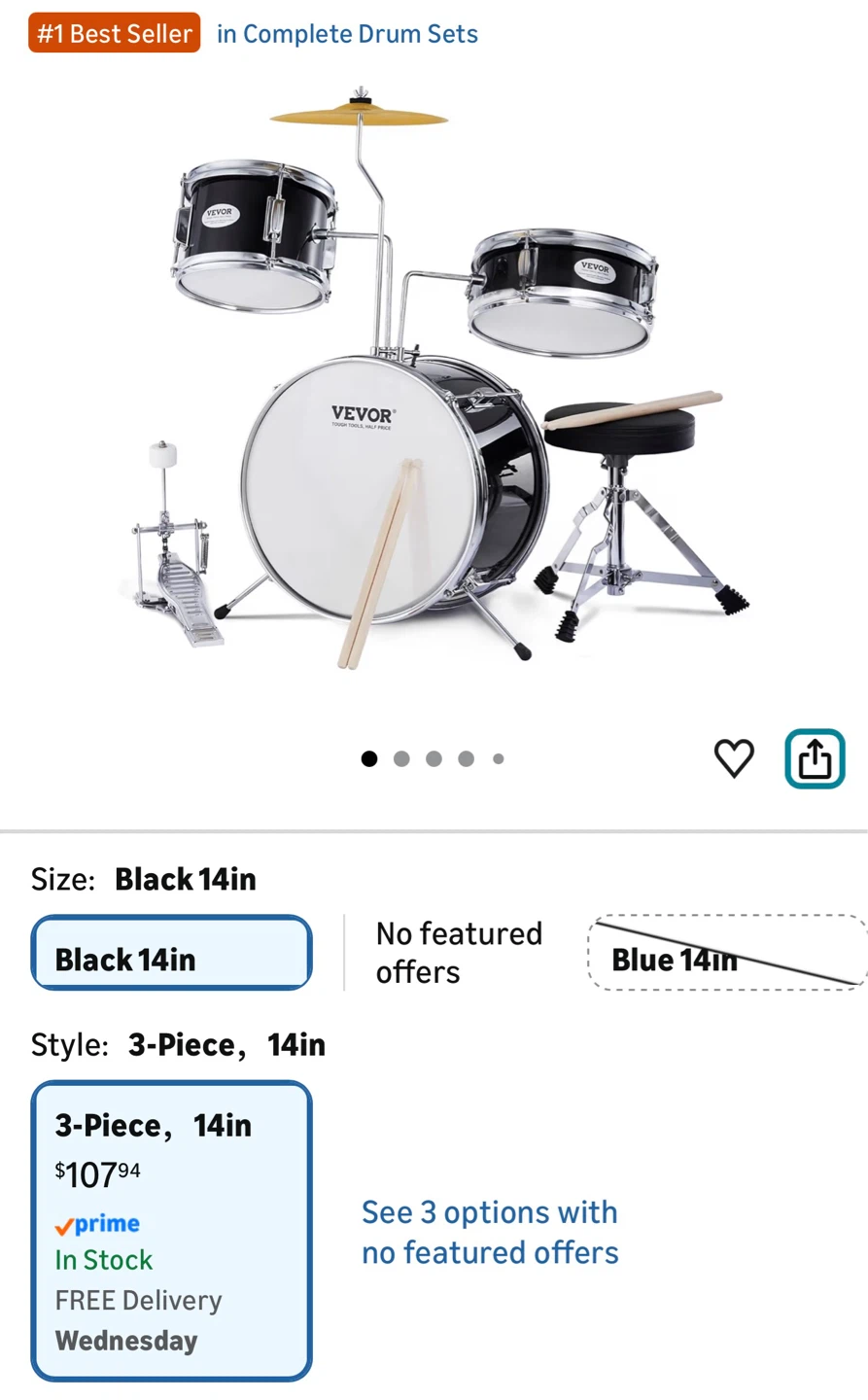 Vevor 3-Piece Kids Drum Set