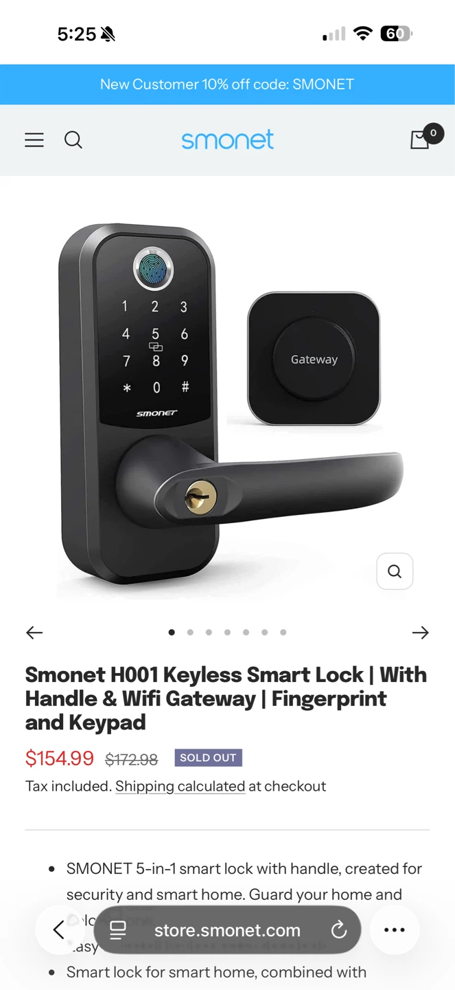 Smonet H001 Keyless Smart Lock with Handle & Wifi Gateway - photo 2