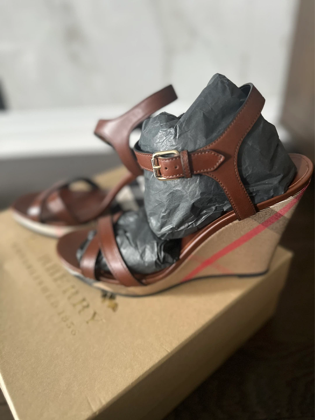 Burberry Brown Leather Wedge Sandals - photo 3