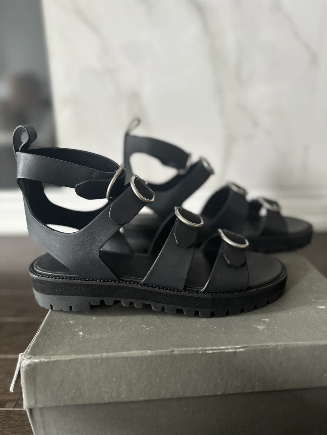 AllSaints Black Leather Gladiator Sandals Size UK 7/US 9/EU 40 - photo 5