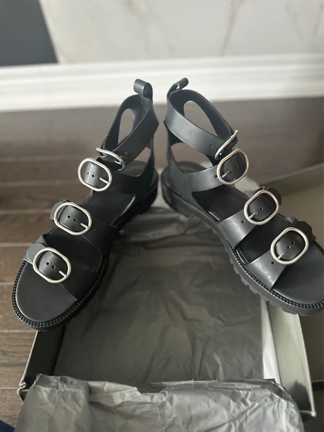 AllSaints Black Leather Gladiator Sandals Size UK 7/US 9/EU 40 - photo 4
