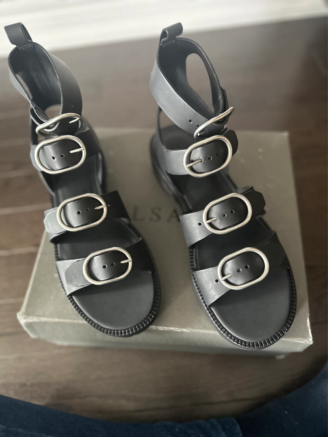 AllSaints Black Leather Gladiator Sandals Size UK 7/US 9/EU 40