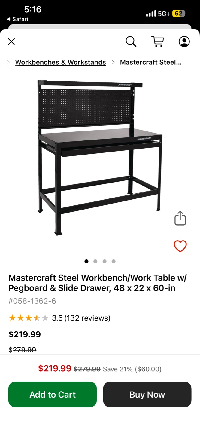 Mastercraft Steel Workbench with Pegboard - photo 3