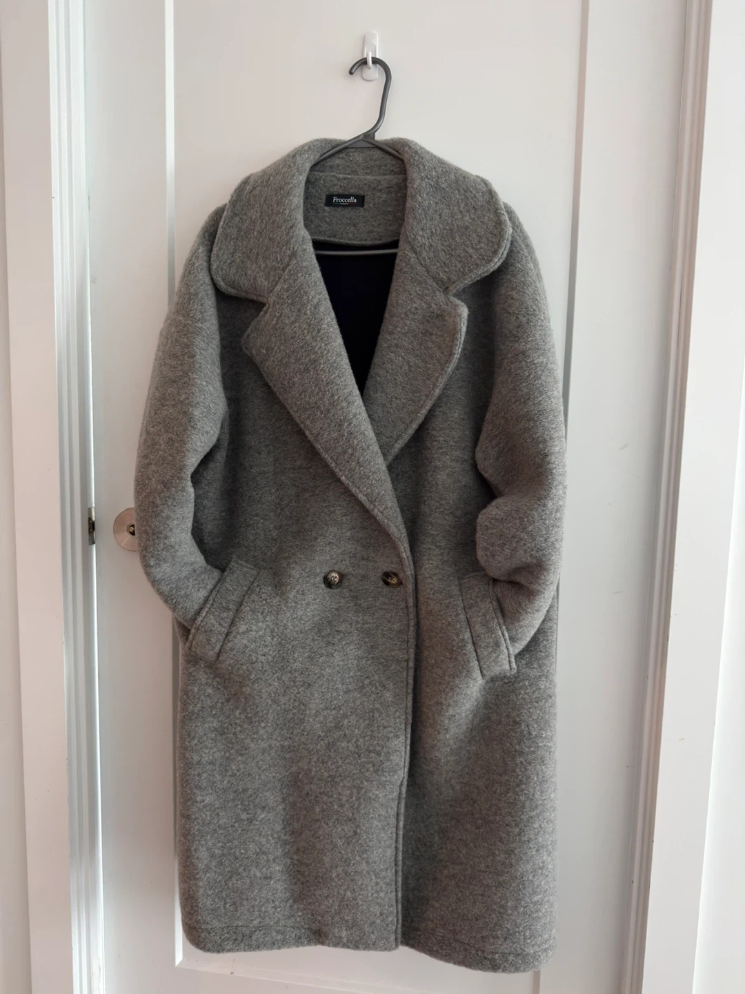Grey Wool Blend Long Coat