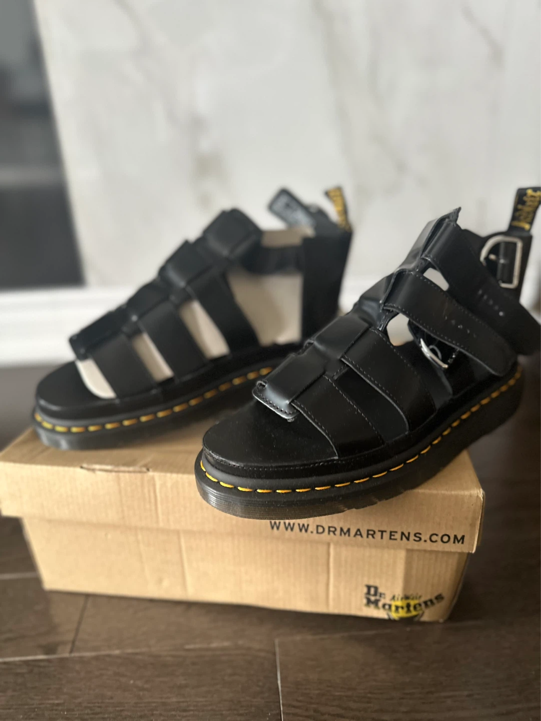 Dr. Martens Mackaye Black Leather Platform Sandals