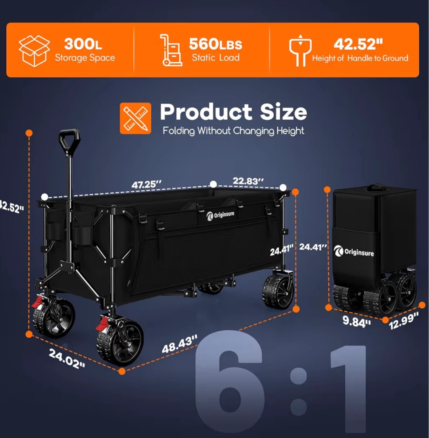 Originsure Folding Utility Wagon - 300L Storage