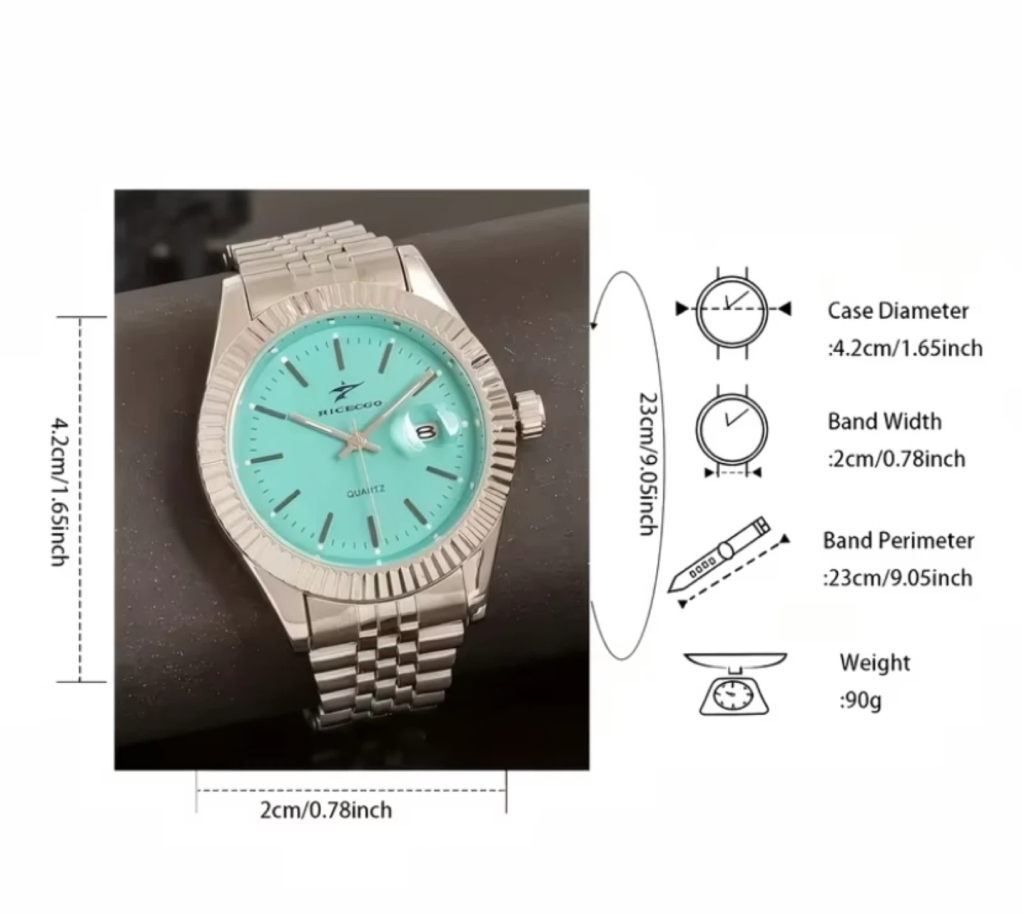 RICEGOO Quartz Watch - Arabic Numerals, Silver - photo 2