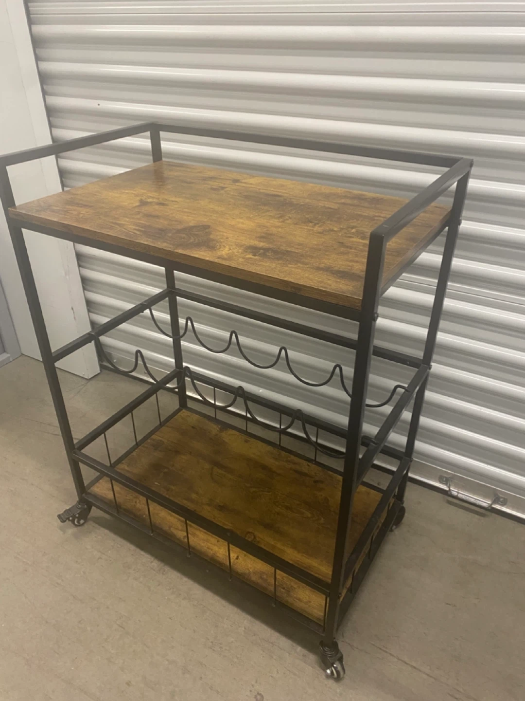 Industrial Style Bar Cart with Wine Rack