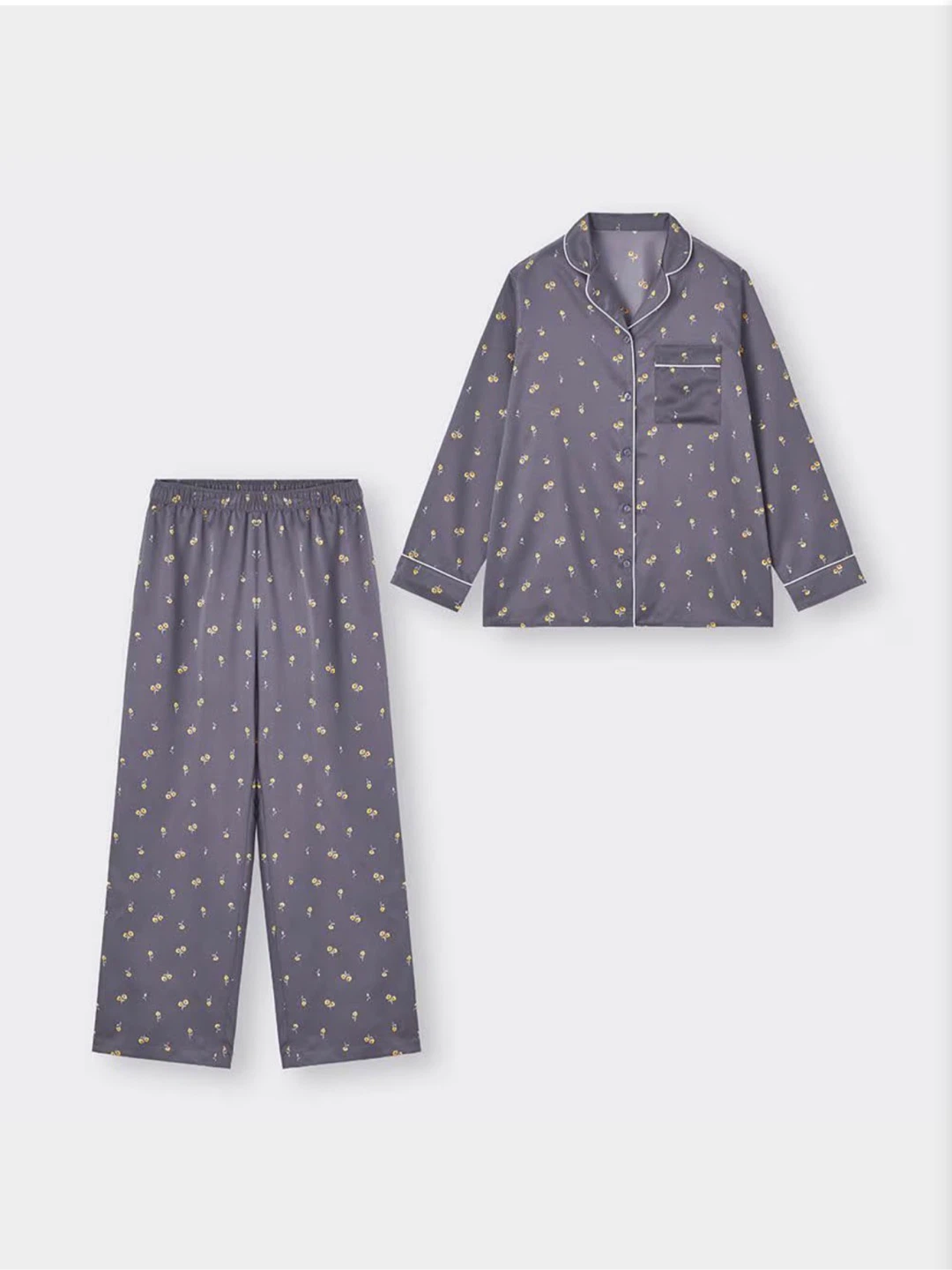 GU Satin Grey Floral Pajama Set - Women's Small