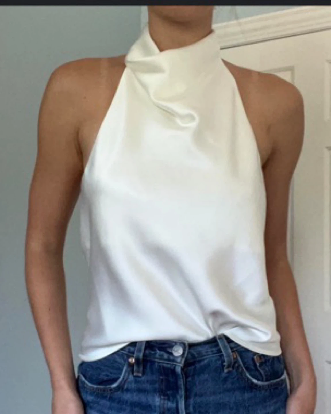 Zara White Satin Halter Neck Top XS