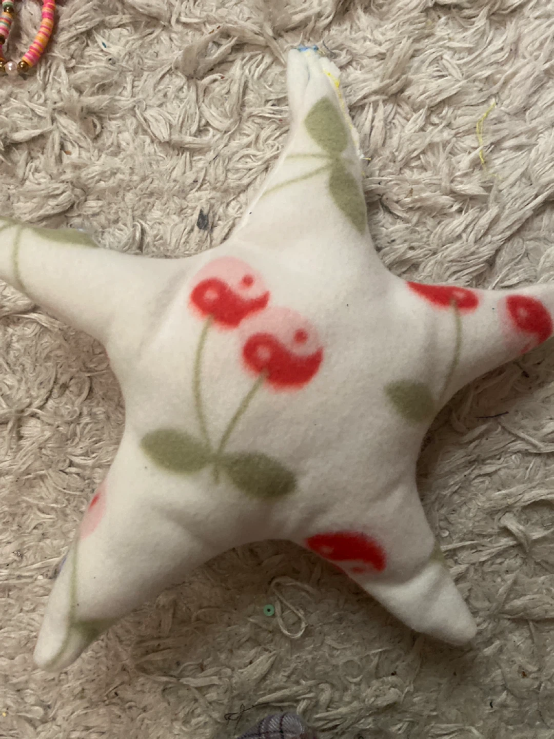 Handmade star plush with cherry pattern - photo 3