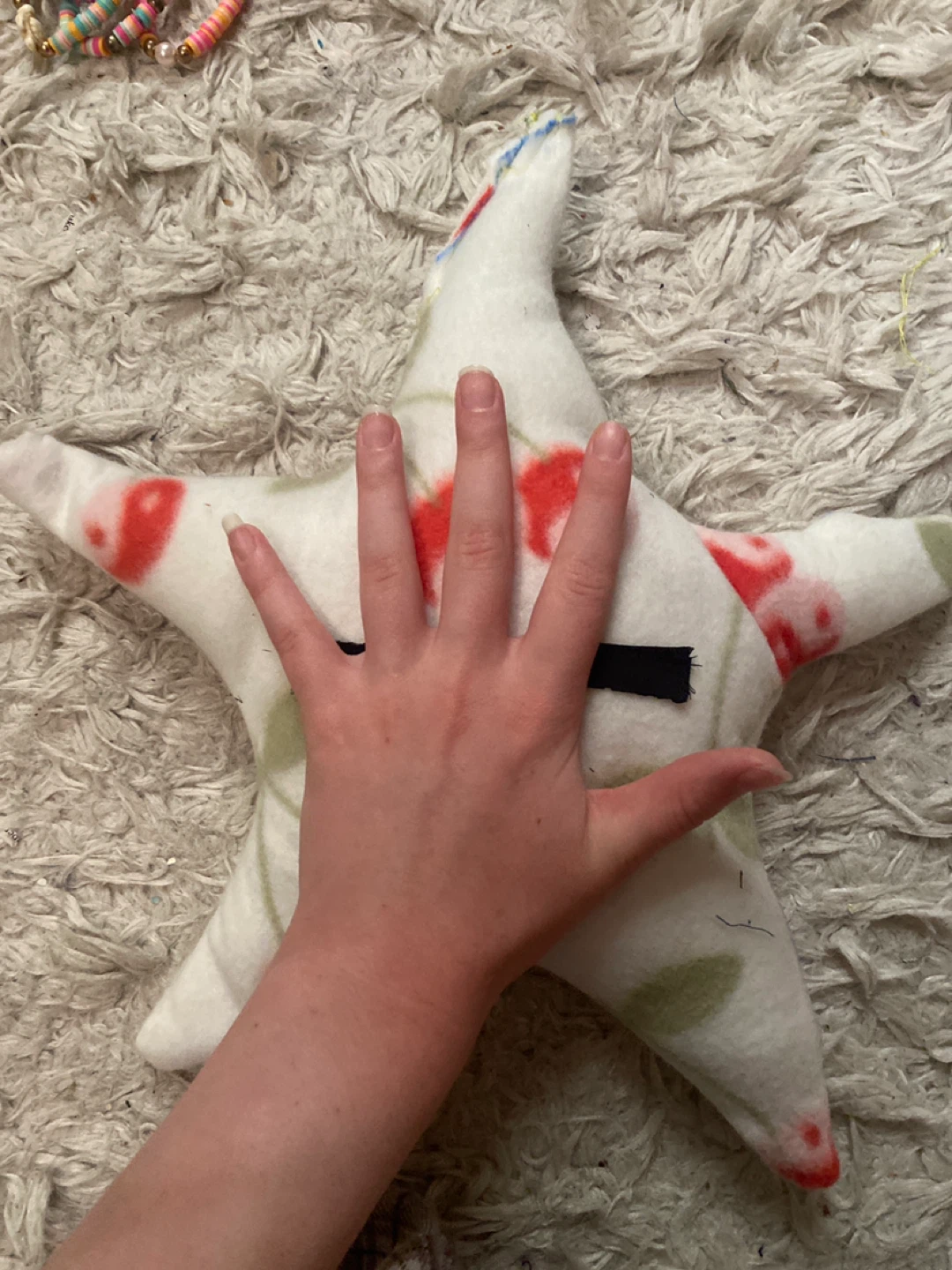 Handmade star plush with cherry pattern - photo 4